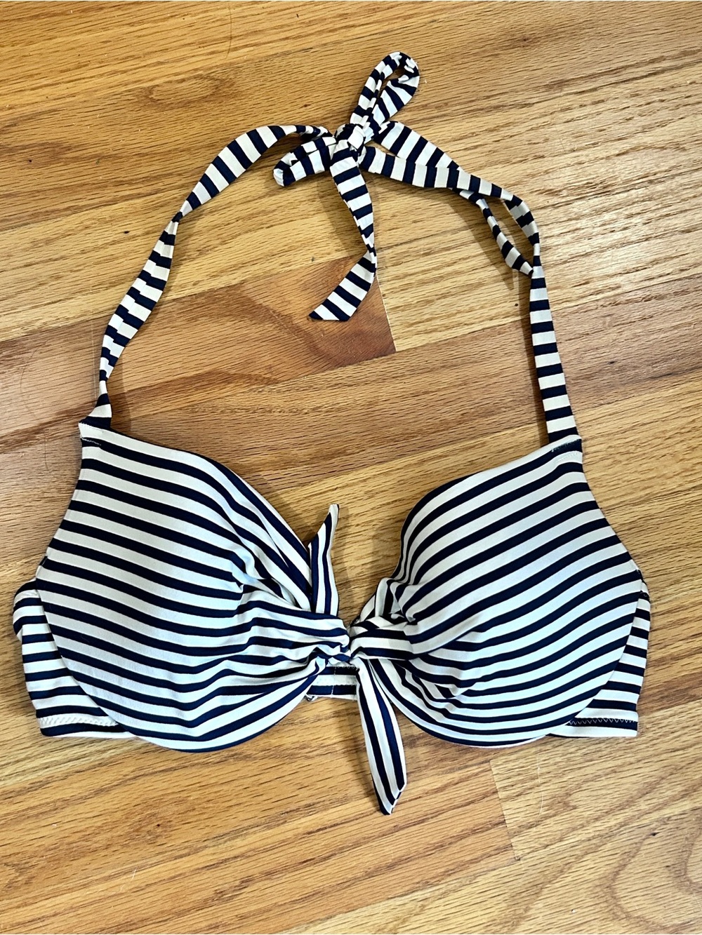 H&M Striped Navy and White Tie-Front Bikini Top